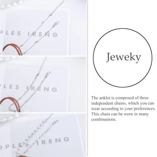 Miniatura 3 de Jeweky Boho - Tobilleras con lentejuelas en capas para pies y niñas plateado