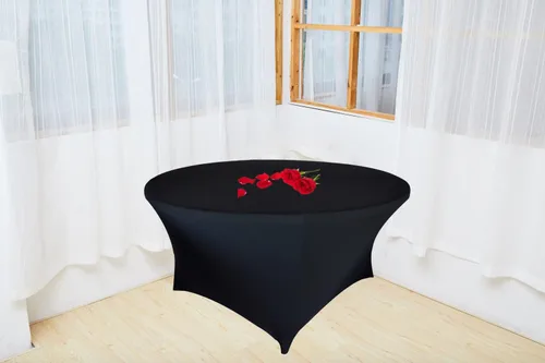 Miniatura 6 de Mantel elástico redondo negro de 48 pulgadas, paquete de 4 manteles ajustables para mesas de 48 pulgadas (4 pies), mantel redondo de elastano de 48