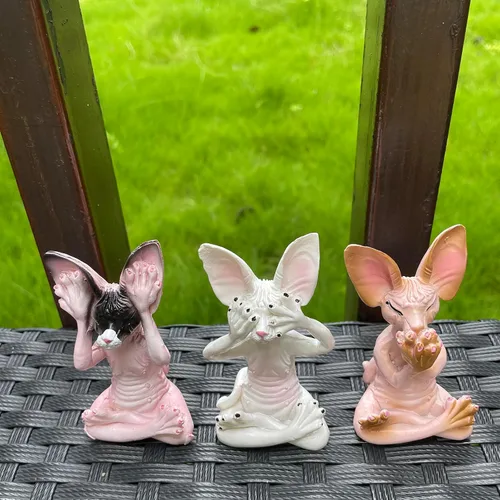 Miniatura 4 de Juego de 3 estatuas de gato Sphynx sabio Ver escuchar hablar no mal Zen meditando yoga gatos estatuilla esculturas de Buda 3.3 pulgadas de alto