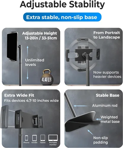 Miniatura 4 de COOPER TabStand, Soporte para iPad de 20" de Alto para Escritorio, Soporte de Monitor Portátil hasta 17" Soporta 4.4 lb, Soporte de Escritorio