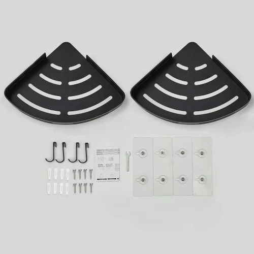 Miniatura 7 de Estante de esquina adhesivo para baño, organizador de ducha para cocina, inodoro, sin perforaciones, 2 niveles, estantes esquineros de baño