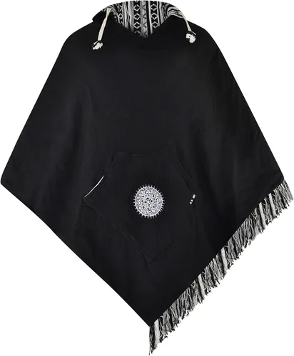 Miniatura 3 de virblatt - Poncho para hombre 100 algodón Poncho mexicano Baja sudadera con capucha para hombre Reversible Capa azteca mexicana con capucha