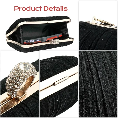 Miniatura 6 de Simcat Bolso de mano dorado para mujer, bolso de noche con purpurina, plisado, para mujer, formal, novia, boda, baile de graduación