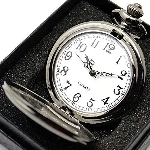 Miniatura 9 de WIOR Classic Smooth Vintage Pocket Watch Silver Steel Mens Watch with 14 in Chain for Graduation Xmas Fathers Day