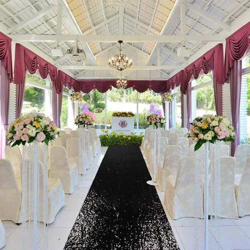 Miniatura 4 de ShinyBeauty Pasillo de Lentejuelas Negras Brillantes de 2 pies x 15 pies Alfombra Brillante para Bodas, Graduaciones, Fiestas, Alfombra Negra