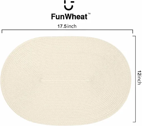Miniatura 2 de FunWheat Juego de 4 manteles individuales ovalados trenzados para mesas de comedor, lavables, resistentes al calor, para uso en interiores y Beige