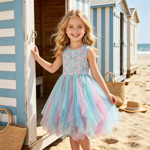 Miniatura 2 de VIKITA Vestido tutú para niñas pequeñas, falda de princesa de tul de sirena, traje de fiesta de cumpleaños de verano para niñas pequeñas de 3 a 8