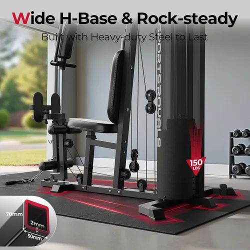 Miniatura 5 de Sportsroyals Equipo de gimnasio en casa, pila de peso de 150 libras, máquina de entrenamiento de cuerpo completo con sistema de polea