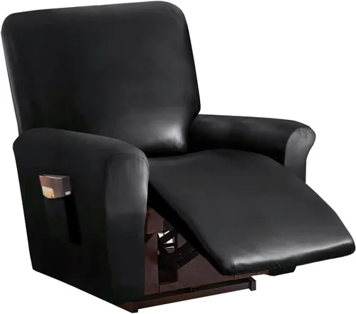 Miniatura 17 de Vctops - Funda elástica de 6 piezas para sofá biplaza reclinable, de cuero sintético impermeable, protector de muebles antideslizante con borde Negro