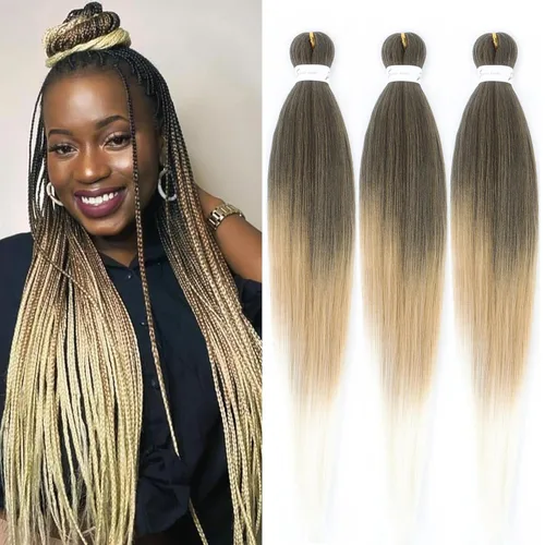 Miniatura 53 de Cabello trenzado marrón preestirado de 30 pulgadas, 3 paquetes de cabello trenzado preestirado de color 30 EZ, textura Yaki, extensiones de cabello