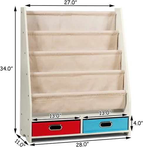 Miniatura 2 de HONEY JOY Estante para libros para niños con 2 contenedores de almacenamiento, estantería de madera para niños pequeños con 4 estantes de Beige