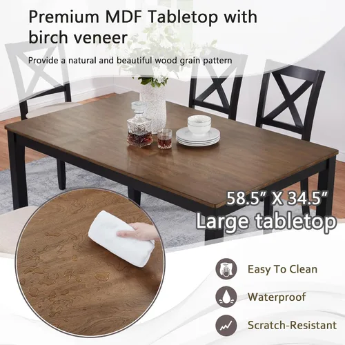 Miniatura 3 de Bellemave Juego de mesa de comedor de 6 piezas para 6 mesas de cocina rectangulares con 4 sillas de comedor y banco, juego de comedor para 6