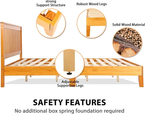 Miniatura 4 de MKDLUFEI Marco de cama de madera, cabecera y marco King con cabecera completa, marco de cama de madera con 14 listones de madera fuertes, cama