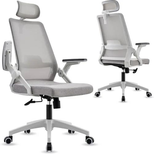 Miniatura 10 de Silla de oficina ergonómica, silla de escritorio de 400 libras con brazos abatibles y soporte lumbar, silla giratoria de trabajo rodante con malla