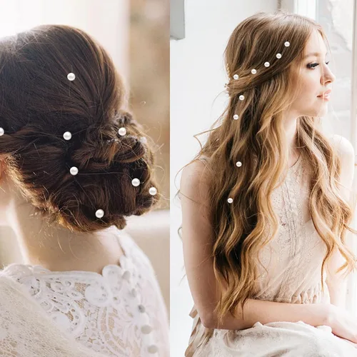 Miniatura 5 de Juego de pinzas y pasadores para el cabello de perlas blancas, 30 mini alfileres, lindos accesorios para el cabello de perlas para mujeres, niñas