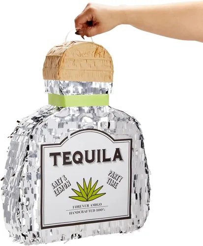Miniatura 7 de Sparkle and Bash Forma de botella de tequila de piñata, pequeña, lámina plateada, 16.5 x 13 x 3 pulgadas, piñata para decoraciones de fiesta