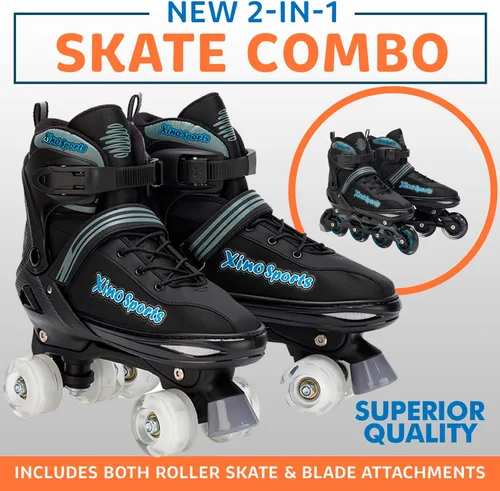 Miniatura 2 de XINO SPORTS Combo 2 en 1, Patines para niños Patines en línea - Patines intercambiables con luz LED para niños de 6 a 12 años, adolescentes y Gris