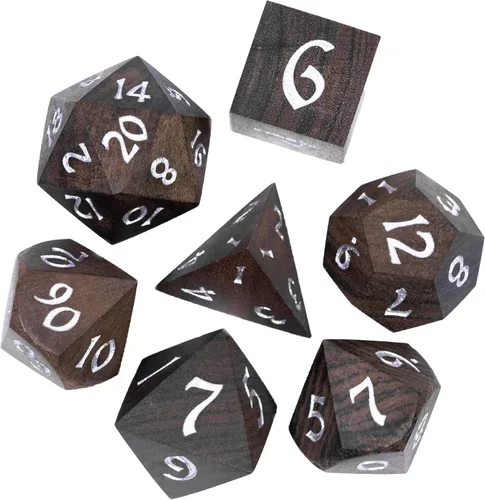 Miniatura 11 de Juego de dados D&D de sándalo rojo, dados poliédricos de madera natural con caja de lata de metal para juegos de rol y juegos de mesa