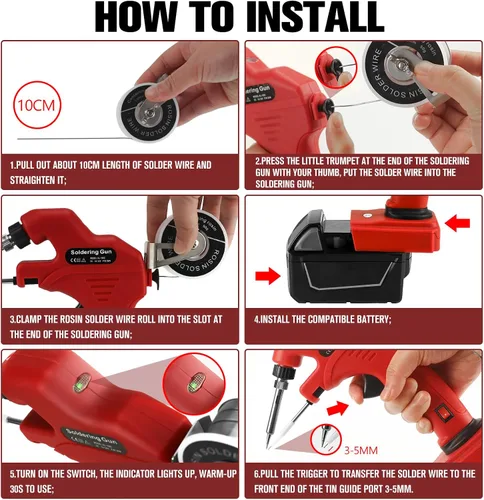 Miniatura 5 de Soldador inalámbrico para batería Milwaukee de 18 V, pistola de soldadura de 30 W, kit de soldador de precalentamiento rápido de 30 segundos