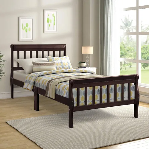 Miniatura 9 de Merax - Base de colchón de madera maciza con cabecero, sin sombreador de caja, fácil montaje para plataforma infantil, doble, blanco (tripa)