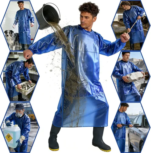 Miniatura 5 de SUJAN Traje Antisalpicaduras Delantal Impermeable Resistente a Químicos, Mono de PVC de Manga Larga Azul real