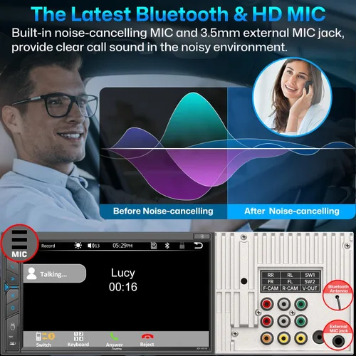 Miniatura 5 de Estéreo de auto doble DIN con cámara de salpicadero, control de voz Carplay, Android Auto, controles del volante, pantalla táctil HD de 7 pulgadas