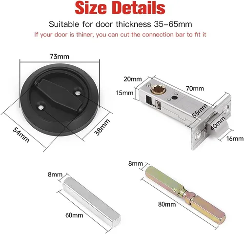 Miniatura 5 de Tirador de puerta de bolsillo de privacidad negro con cerradura Cerradura de puerta deslizante 304 Perillas de puerta de acero inoxidable Manija