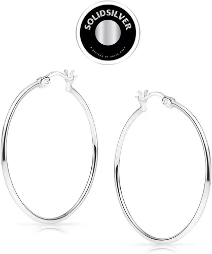 Miniatura 3 de SOLIDSILVER - Pendientes de aro de plata de ley de 0.059in de grosor, con diseño de clic, de 0.394in a 1.969in.