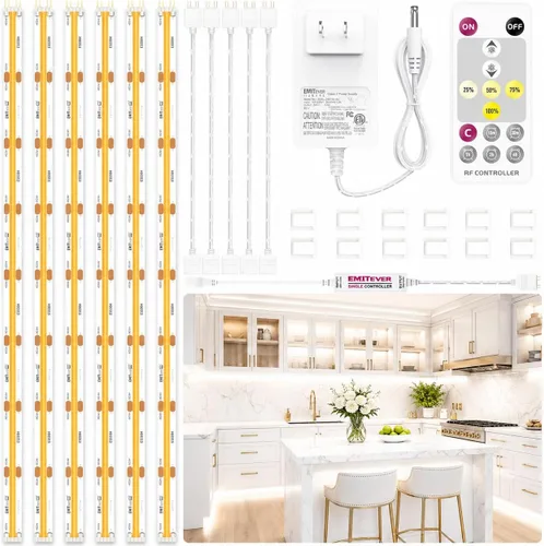 EMITEVER Kit de iluminación LED para debajo de armario, 6 tiras de luces LED de tira COB 5000K Blanco Natural, tira de luces LED regulables