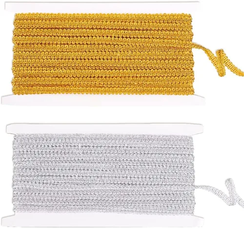 FINGERINSPIRE 30 yardas, 2 colores de encaje trenzado metálico de 1/4 de pulgada, color dorado y plateado, ciempiés trenzado para decoración de