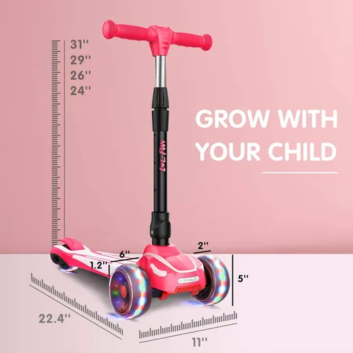 Miniatura 5 de LOL-FUN Scooter para niños de 3 a 12 años de edad con luces LED de 3 ruedas, extra ancho plegable para niños de 3 a 5 años con 4 alturas ajustables