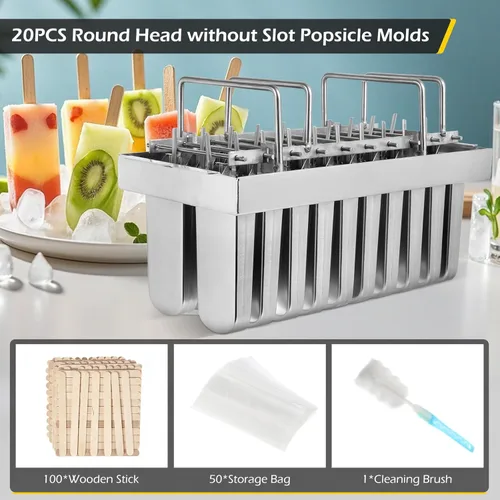 Miniatura 6 de Dyna-Living Moldes comerciales para paletas, 20 piezas de cabezales redondos sin ranura, moldes de paletas de acero inoxidable, molde de paletas