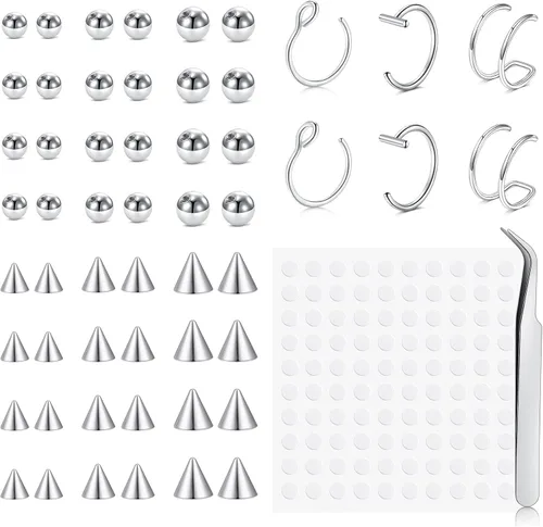 Miniatura 8 de Zolure - Anillos de imitación, anillos falsos para cejas, pernos de labret de labios falsos, bolas de reemplazo, puntas con 100 piezas de pegatinas
