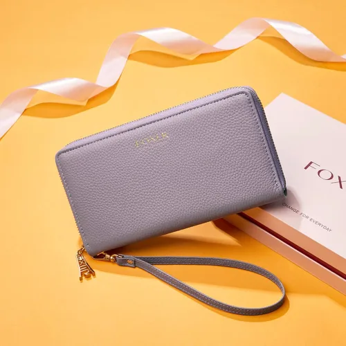Miniatura 6 de FOXLOVER Carteras de cuero genuino para mujer, carteras de embrague con cremallera RFID con pulsera