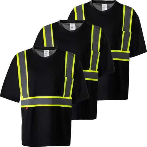 Miniatura 7 de ProtectX Camiseta de seguridad reflectante de manga corta de alta visibilidad, camisas de alta visibilidad transpirables resistentes para hombres