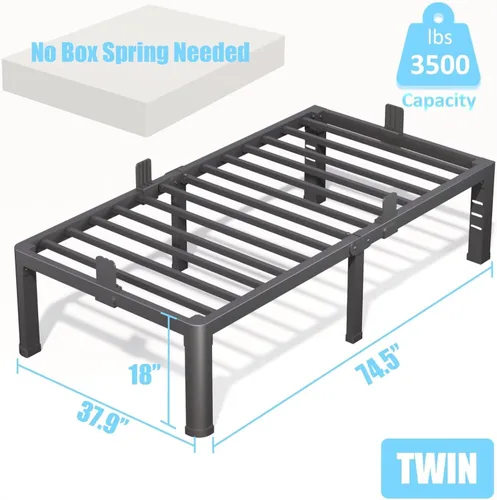 Miniatura 3 de FUIOBYVV Base de cama individual de 18 pulgadas con esquinas redondeadas y agujero para cabecero, retenedores de colchón de 3500 libras, listones