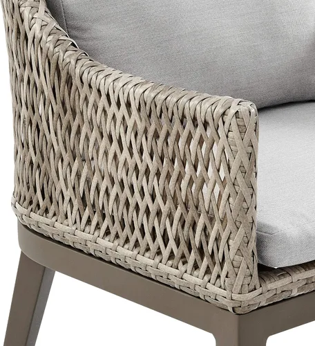 Miniatura 5 de Armen Living Silvana - Silla de comedor de mimbre y aluminio para exteriores con cojines beige - Juego de 2
