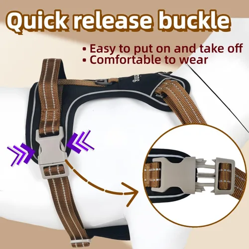 Miniatura 3 de Arnés negro para perro sin tirones con 2 clips para correa, acolchado suave ajustable, chaleco reflectante Oxford sin estrangulamiento para mascotas