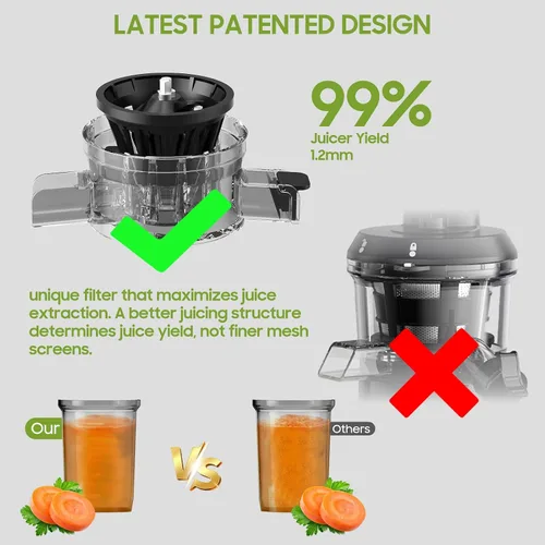 Miniatura 4 de Exprimidor de prensa en frío sin BPA, máquina exprimidora lenta fácil de limpiar, exprimidor de alimentación automática con canal de alimentación