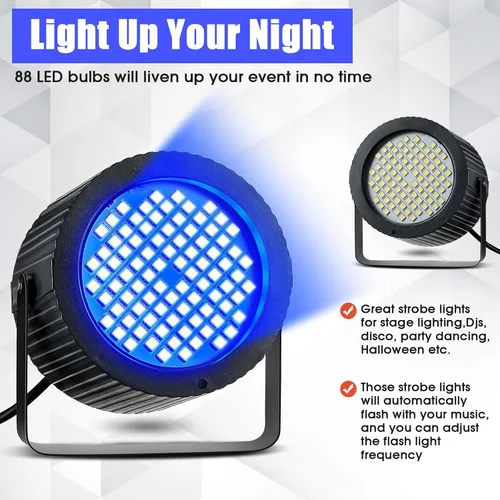 Miniatura 5 de Funtery 2 luces estroboscópicas brillantes de Halloween, 88 LED, iluminación intermitente para fiesta, sonido y modos de velocidad, luces