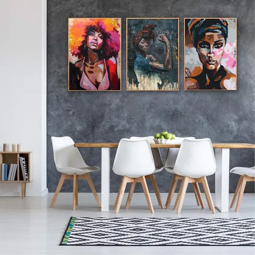 Miniatura 2 de Ecyanlv Lienzo de mujer afroamericana para pared, cuadros de mujeres negras, pinturas abstractas de arte africano, retrato de mujer negra, arte