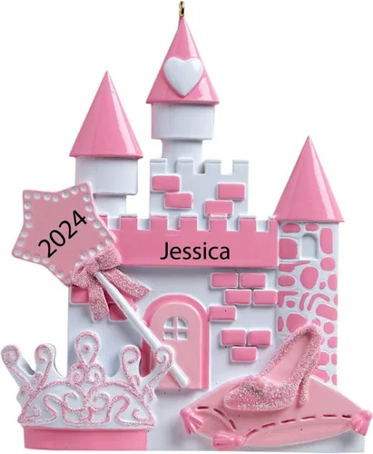 Miniatura 13 de Santa Tell Me Adorno de Navidad de castillo de princesa 2025, decoración personalizada para árbol, regalo personalizado para niñas, hija, niño