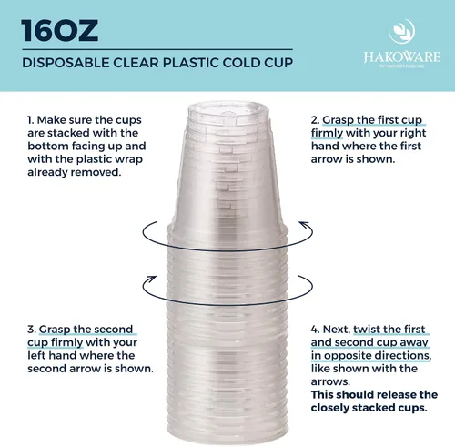 Miniatura 6 de HAKOWARE de Harvest Pack, 1000 unidades, vasos de plástico ultra transparentes de 16 onzas, vasos desechables para fiestas de boda, vasos