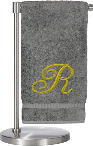 Miniatura 139 de Script R - Toalla de baño con monograma, regalo personalizado, 27 x 54 pulgadas, juego de 1 toalla bordada con texto dorado, 100% algodón turco