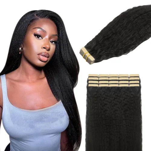 Miniatura 10 de Lashey Extensiones de cabello humano real con cinta, 3.53 oz/paquete, 40 unidades, color negro natural, lacio, de 18 pulgadas, cinta invisible