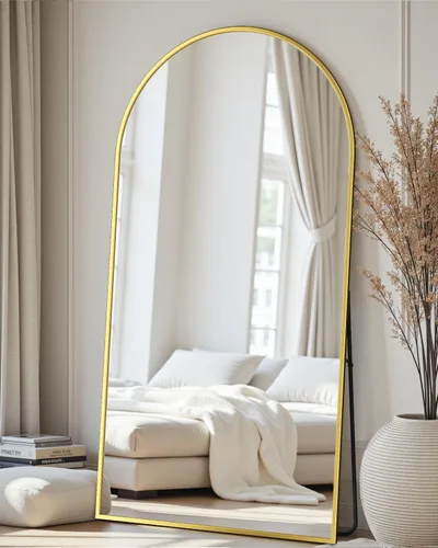 Miniatura 16 de Espejo de cuerpo entero con soporte, espejo arqueado de 58 x 18 pulgadas, espejo grande con marco de aluminio para colocar de pie, colgar o apoyar