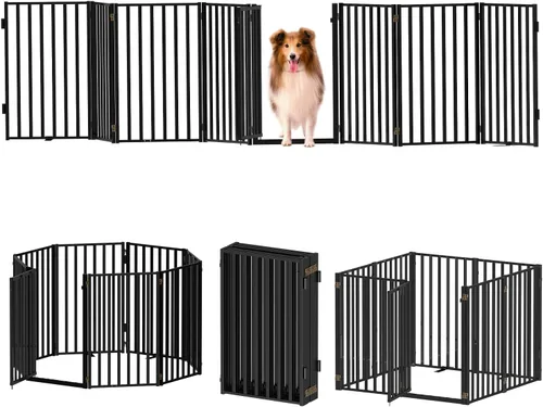 Miniatura 12 de Puertas independientes de metal con puerta, vallas para perros de 32 pulgadas de altura para interiores y exteriores, puertas plegables extra anchas