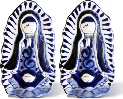 Virgen de Guadalupe Talavera pintada a mano (paquete de 2) | Decoración católica Talavera | Decoración de pared Talavera | Regalo católico, primera