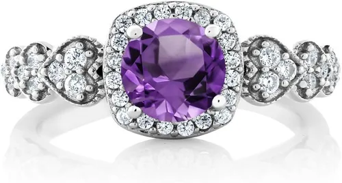 Miniatura 72 de Gem Stone King Anillo de compromiso de aniversario y piedra natal de corte redondo de 0.236 in para mujer, plata de ley 925, anillo de promesa