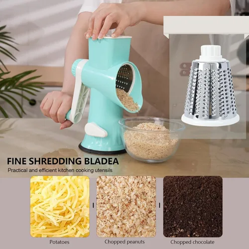 Miniatura 3 de Rallador rotativo de queso con asa, versátil rallador de queso con base de succión antideslizante, triturador de queso y rebanador de alimentos